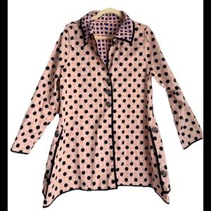 I-REVERSIBLES Water Repellent Reversible Swing Jacket Black Pink Polka Dot Sz L
